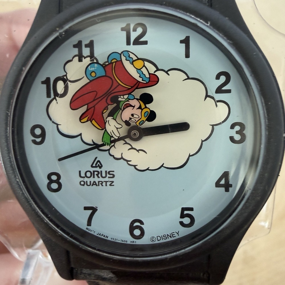 Rare Vintage Flying Mickey Mouse Disney LORUS Wristwatch 90's Airplane *READ*